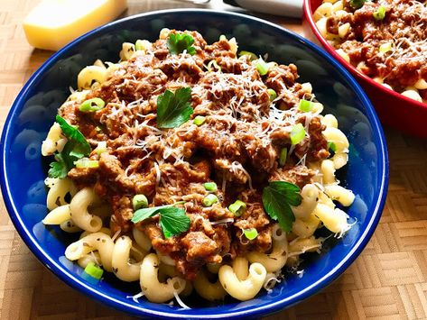 Beef Pasta Recipes, Pasta With Meat Sauce, Meat Pasta, Beef Pasta, Bolognese Sauce, Pasta Shapes, Canned Tomato Sauce, Pork Sausage, Meat Sauce