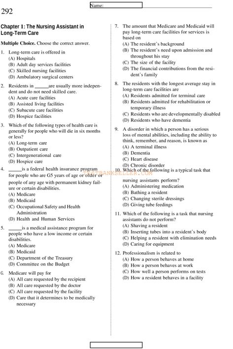 Test Bank For Hartman's Nursing Assistant Care The Basics 6th Edition Jetta Fuzy All Chapters 1-10 Contents: 1 The Nursing Assistant in Long-Term Care 2 Foundations of Resident Care 3 Understanding Residents 4 Body Systems and Related Conditions 5 Confusion, Dementia, and Alzheimer’s Disease 6 Personal Care Skills 7 Basic Nursing Skills 8 Nutrition and Hydration 9 Rehabilitation and Restorative Care 10 Caring for Yourself Appendices Nursing Skills, Caring For Yourself, Long Term Care Facilities, Skilled Nursing Facility, Nursing Assistant, Long Term Care, Body Systems, Multiple Choice, The Basics