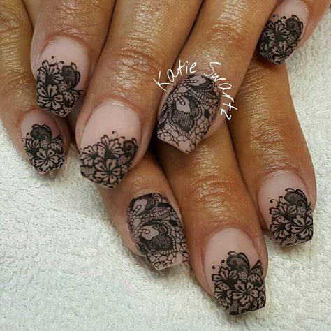 Black Lace Nails Designs, Black Lace Nails, Nail Art Motif, Lace Nail Design, White Lace Nails, Lace Nail Art, Grey Nail Designs, Nude Nail, Lace Nails