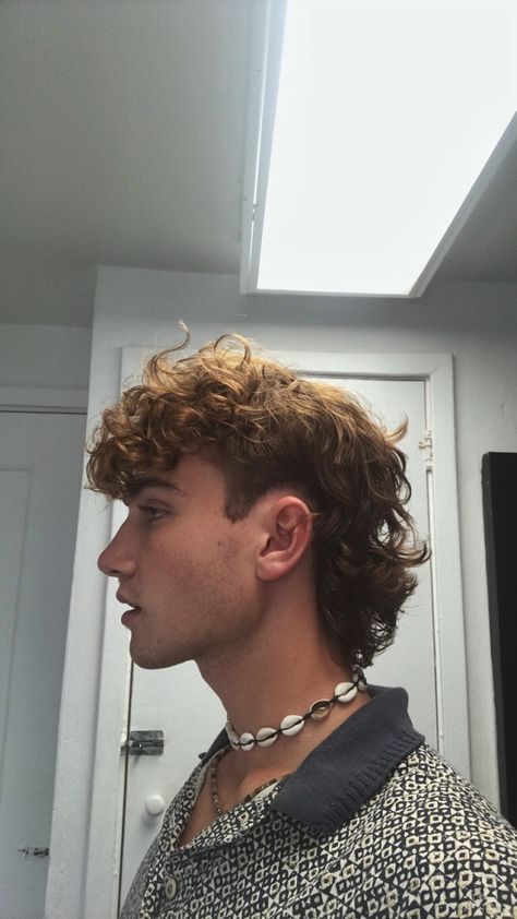 Hot Mullet Guy Curly Hair, Brown Curly Hair Mullet Men, Curly Wavy Mullet Men, Mullets For Men Curly, Short Permed Mullet Men, Mullet On Guys, Curly Shaggy Mullet Men, Curly Mullet Shaved Sides Men, Tapered Mullet Men Wavy