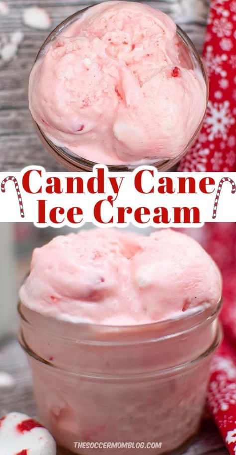 Candy Cane Ice Cream Recipe, Peppermint Ice Cream Recipe, Candy Cane Ice Cream, Peppermint Stick Ice Cream, Kitchen Aid Ice Cream Recipes, Kitchen Aid Ice Cream, Easy Christmas Dessert, Ice Cream Homemade, Crushed Candy Cane