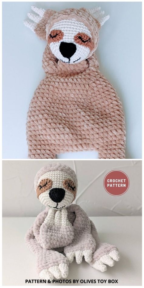 Crochet Sloth Hat, Crochet Sloth Lovey Free Pattern, Sloth Amigurumi Pattern Free, Crochet Sloth Pattern Free, Sloth Things, Sloth Crochet Pattern, Sloth Crochet, Scrap Crochet, Baby Lovies