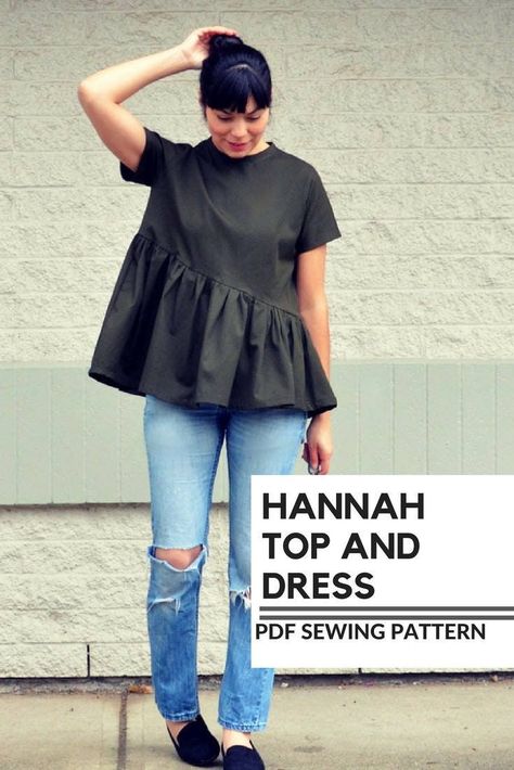 Hannah Top and Dress PDF sewing pattern and step by step sewing tutorial in sizes 4 to 22. Fully graded asymmetric top  dress pattern plus Grandma Hobbies, Plus Size Sewing Patterns, Women's Sewing Pattern, Plus Size Sewing, Diy Wardrobe, Shirt Sewing Pattern, Top Sewing, Pretty Kitty, Clothes Sewing