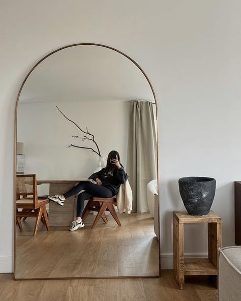 Lauren Grace, Large Bedroom Mirror, Gold Arch Mirror, Bridal Boutique Interior, Bali Style Home, Wood Mirrors, Cosy Autumn, Salon Suites, Arch Mirror