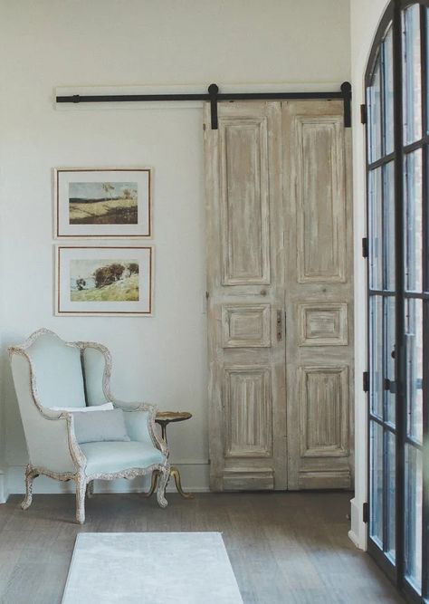 French Interior Design Ideas | Koby Kepert Vintage Barn Doors In The House, French Country Interior Doors, French Door Interior, Antique French Doors, French Country Bathroom, French Interior Design, French Farmhouse Decor, Home Door Design, French Country Living Room