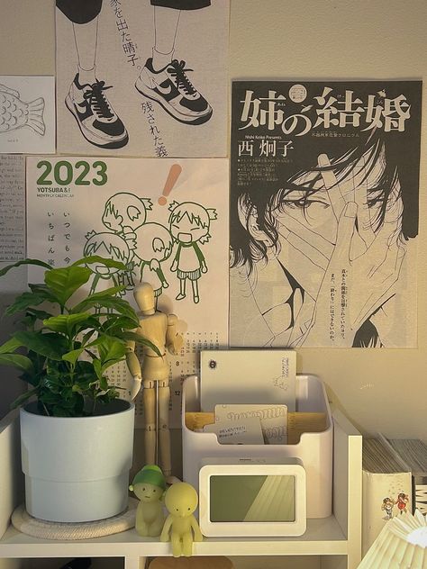 Lofi Aesthetic Room Decor, Ghibli Dorm Room, Japanese Room Inspiration, Tokyo Style Room, Japanese Aesthetic Room Decor, Room Inspo Japanese, Japanese Desk Aesthetic, Aesthetic Green Room Decor, Japanese Room Aesthetic Anime