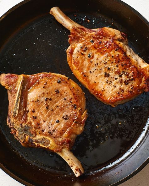 How To Cook Tender, Juicy Pork Chops Every Time | Kitchn Pork Chops Bone In, Perfect Pork Chops, Thick Cut Pork Chops, Pan Fried Pork Chops, Center Cut Pork Chops, Tender Pork Chops, Cooking Pork Chops, Seared Pork Chops, Pork Chop Recipes Baked