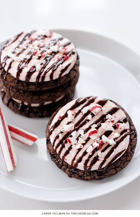 Candy Cane Brownie Cookies | The Cake Blog Cookies With Candy, Peppermint Brownie Cookies, Simple Holiday Cookie Recipes, Easy Holiday Cookies, Peppermint Brownies, Christmas Cake Recipes, Candy Cakes, Cake Blog, Christmas Cookies Easy