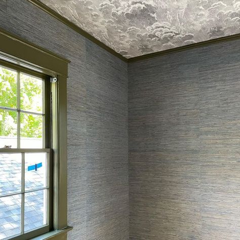 Grasscloth Bathroom Wallpaper, Grasscloth Nursery, Grasscloth Laundry Room, Painted Grasscloth Wallpaper, Grasscloth Hallway, Grass Cloth On Ceiling, Grasscloth Bedroom, Wallpaper On Bedroom Ceiling, Blue Grass Cloth Wallpaper Dining Room