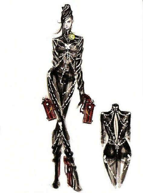 Bayonetta Design, Bayonetta Concept Art, Bayonetta Oc, Bayonetta 1, Arte Cyberpunk, Female Character Design, Fashion Sketches, Fashion Drawing, Look Cool