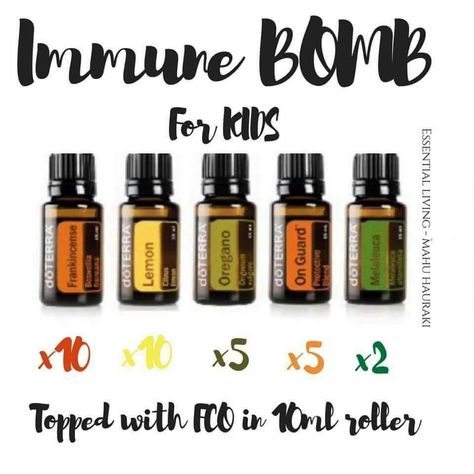 doTERRA Immune Bomb for Kids Essential Oil Roller Bottle Recipes, Doterra Oils Recipes, Essential Oil Roller Balls, Doterra Essential Oils Recipes, Essential Oils For Pain, Healing Essential Oils, Essential Oils For Kids, Essential Oil Remedy, Essential Oils Guide