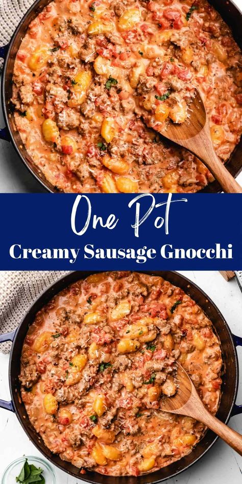 Gnocchi One Pan Recipes, Creamy Sausage Gnocchi, Chicken Helper, Skillet Pasta Recipes, Sausage Gnocchi, Eating Pasta, Winter Foods, Flavorful Dinner, Kielbasa Sausage