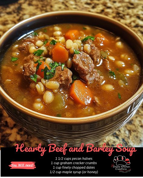 Warm up with this comforting Hearty Beef and Barley Soup recipe! Packed with tender beef, hearty barley, and flavorful herbs, this soup is the perfect meal for chilly winter nights. Check out the recipe on our Pinterest board for a delicious and satisfying dinner idea. #soup #comfortfood #winterrecipe #beefandbarley #homemade #easyrecipe Prime Rib Beef Barley Soup, Beef Barley Soup Recipes Stovetop, Beef And Barley Soup Recipe, Beef And Barley Stew, Beef And Barley Soup, Barley Soup Recipe, Beef And Barley, Beef Barley, Beef Barley Soup