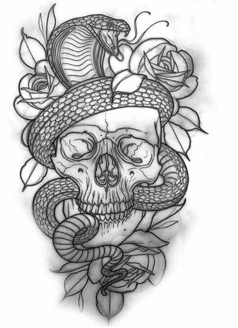 Cottonmouth Snake, Tattoo Crane, Dragons Tattoo, Kunst Tattoos, Snake Tattoo Design, Tattoo Rose, Rose Skull, Skull Tattoo Design, Celtic Tattoos