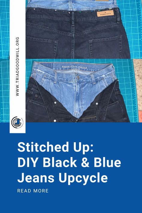 DIY upcycled jeans from local thrift blogger and sustainable designer @taethecreative 🔗 Stitched Up: DIY Black & Blue Jeans Styling high-waisted jeans with a double waistband reminded me of the upcycled denim skirts I saw earlier this year. I have been enjoying sewing with more denim pieces lately, so I decided to incorporate this trend for this month’s Stitched Up. #upcycle #upcycledclothing #thriftedfashion #thrifted #thriftstorefinds #denim #thrifteddenim #diy Diy Denim Jeans, Jeans Upcycle, Corset And Jeans, Jeans Styling, Black Denim Pants, Goodwill Finds, Upcycled Jeans, Sustainable Shopping, Upcycle Jeans