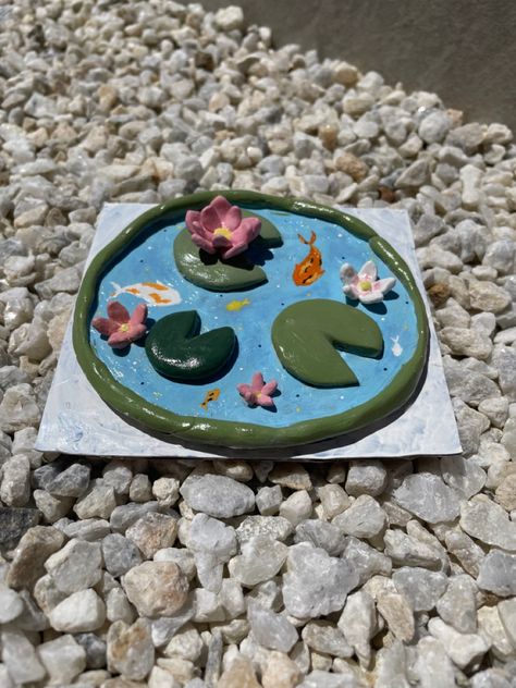 Clay Landscape, Clay Pond, Clay Lily Pad, Pond Sculpture, Pond Clay Art, Clay Koi Pond, Clay Lilly Pad Flower, Lily Pad Clay Tray, Clay Plates