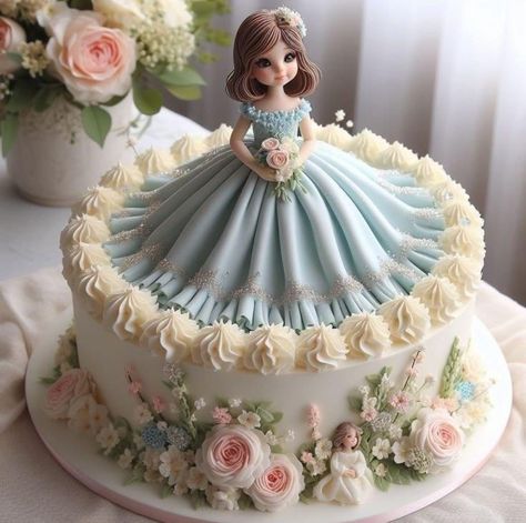 Doll Cake Design, Rapunzel Birthday Cake, Doll Cake Designs, Birthday Cake Aesthetic, Fairy Birthday Cake, Cake Aesthetic, Buttercream Cake Decorating, Cake Decorating With Fondant, Elegant Birthday Cakes