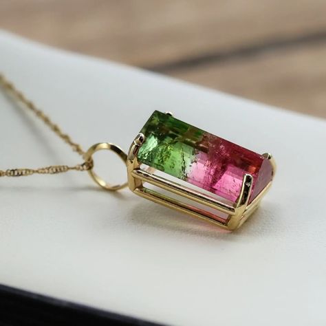 Such a unique, natural blend of vivid color 😍 This unique pendant features a 17.3 x 9.2mm watermelon tourmaline (8ct apx) set in a 14k yellow gold solitaire style pendant – sku: 230-02667 . . . . . . . #watermelontourmaline #tourmaline #pendantsofIG #uniquejewelry #birminghamal #alabama #birminghamalabama Yellow Gold Solitaire, Tourmaline Pendant, Watermelon Tourmaline, Unique Pendant, Vivid Color, Alabama, Tourmaline, Vivid Colors, Watermelon