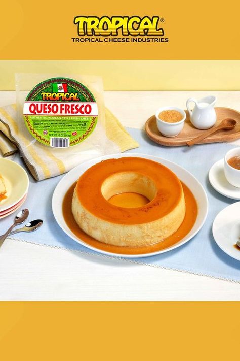 The secret to the best Holiday party is this Tropical Queso Fresco Flan for dessert. Guests can’t pass on this sweet and creamy classic. Save this recipe and make it to become a flan fan! Flan Recipes, Low Sugar Baking, Cheese Flan, 1960s Food, Flan Dessert, Cheesecake Cake Recipes, Mexican Desserts, Portuguese Desserts, Boricua Recipes