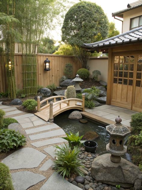 Immerse yourself in tranquility with a Japanese-style garden! Discover the beauty of nature and design in perfect harmony. Share your garden dreams! . #homeandgarden #betterhomesandgardens #homegardening #homesandgardens #homegarden #gardenhome #gardeningathome #flowers #plants #beautifulflowers Japanese Garden Flowers, Japanese Garden Indoor, Trees In Pots Outdoors, Japanese Zen Garden Backyard, Japanese Garden Design Layout, Japanese Zen House, Japanese Garden Aesthetic, Japanese Rock Garden Ideas, Lohri Decor