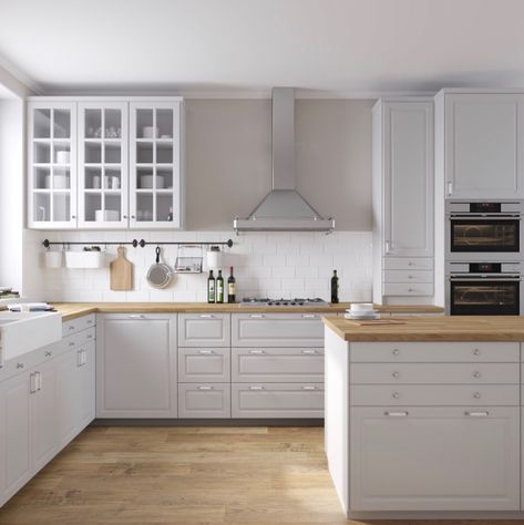 Ikea Bodbyn Kitchen, Dapur Ikea, Ikea Bodbyn, Серая Кухня, Ikea Kitchen Cabinets, Kabinet Dapur, Kitchen Models, Kitchen Room Design, Grey Cabinets