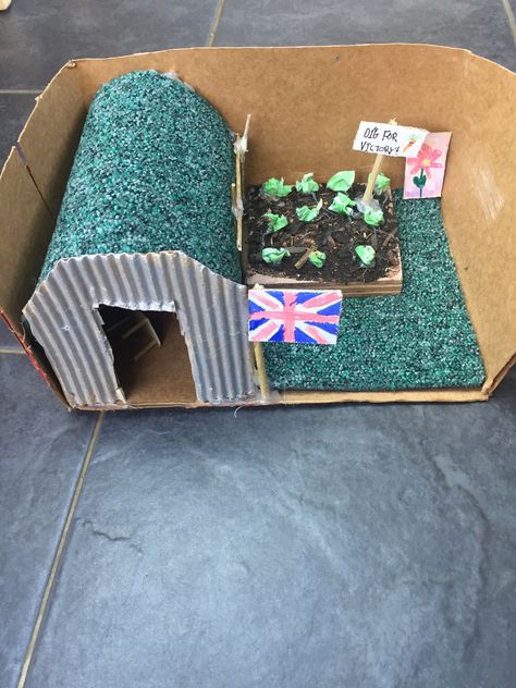 Anderson shelter school project made by a year 6 student Anderson Shelter Ideas, Anderson Shelter School Project, Anderson Shelter Model Kids, Ww2 Project Ideas, Shelter Architecture, Cat Shelters For Winter, Pig Shelter, Ww2 Diorama, Anderson Shelter