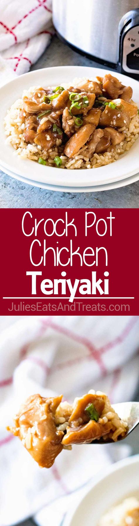 Crock Pot Chicken Teriyaki ~ Super easy  slow cooker teriyaki chicken recipe served over rice! Throw it in your Crock Pot and Dinner is done! via @julieseats Chicken Crock Pot, Teriyaki Chicken Crock Pot, Pollo Teriyaki, Slow Cooker Teriyaki Chicken, Slow Cooker Teriyaki, Chicken Teriyaki Recipe, Chicken Teriyaki, Recipes Family, Crock Pot Cooking