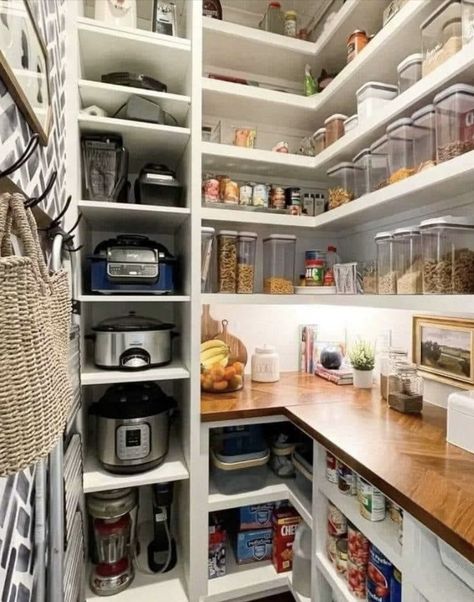 U Shape Pantry Design, Small L Shaped Pantry, U Shape Pantry, L Shape Pantry, U Shaped Pantry, Open Pantry Ideas, Pantries Ideas, L Shaped Pantry, Kitchen Dining Remodel