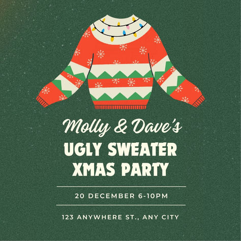 Green Red Vintage Ugly Sweater Party Christmas Invitation Vintage Christmas Invitation, Ugly Christmas Sweater Party Invitations, Canva Christmas, Christmas Party Planning, Christmas Invitation, Square Envelopes, Party Invitations Printable, Ugly Christmas Sweater Party, Ugly Sweater Party