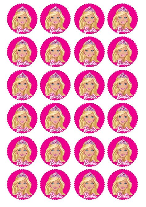 Barbie Cupcake Toppers Printable Free, Barbie Toppers Printable Free, Barbie Cupcake Topper, Barbie Toppers Printable, Barbie Doll Cake Topper Printable, Princess Barbie Cake Topper Printable, Barbie Topper, Hawaiian Party Cake, Tag Barbie