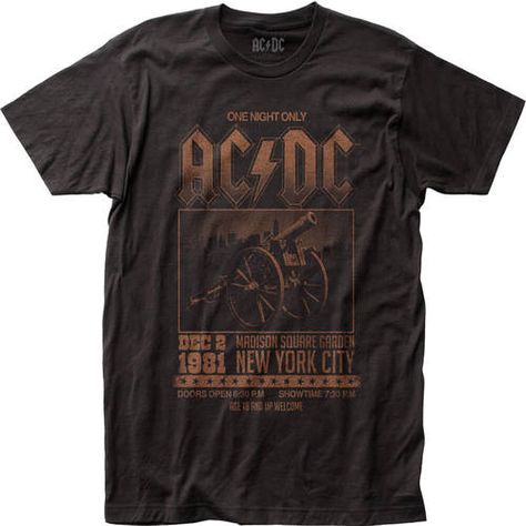 This vintage AC/DC concert tshirt spotlights the promotional poster artwork for the band's Decenber 2, 1981 performance, at Madison Square Garden, in New York City. Performed as part of their Cannon and Bell Tour, these concerts supported AC/DC's latest album, at the time, For Those About to Rock We Salute You. Originally released on November 23, 1981, For Those About to Rock We Salute You was AC/DC's eighth studio album, and their first to reach Number 1. Our men's tee is made from 100% black f Band Poster Design, Concert T Shirts, Ac Dc Shirt, New York City December, Night Lyrics, Acdc Band, Vintage Concert T Shirts, Ac Dc Band, Gardening Videos