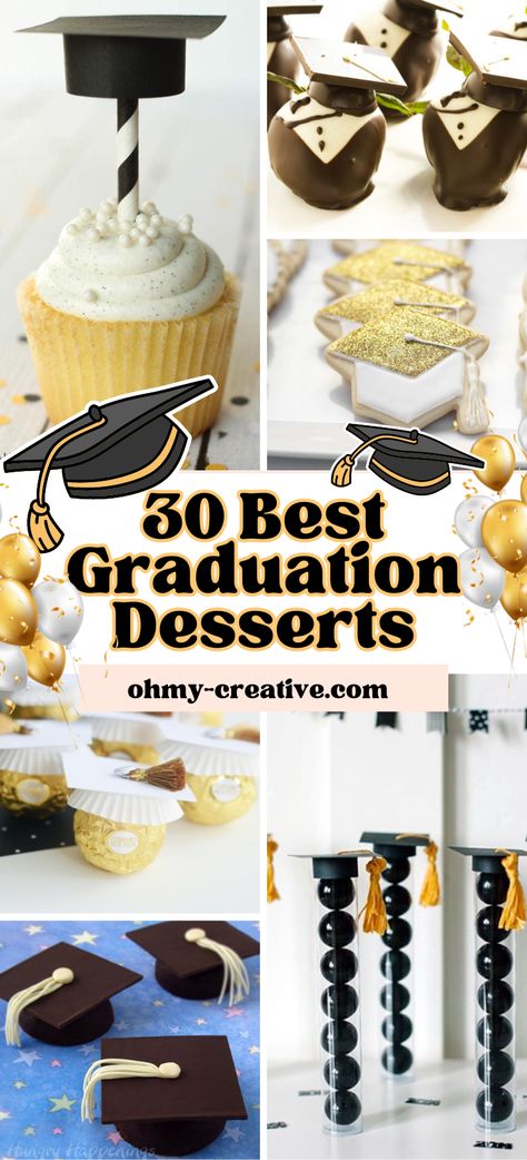 It’s an exciting time in life to celebrate our child’s graduation! Celebrate with these creative 30 Graduation Party Desserts – the perfect graduation party food! Graduation Food Ideas Desserts, Graduation Cupcakes 2024, Graduation Cupcake Ideas, Graduation Party Dessert Table, Dessert Table Graduation Party, Graduation Cupcake Cake, Graduation Party Dessert, Graduation Dessert Table, Dessert Table Graduation