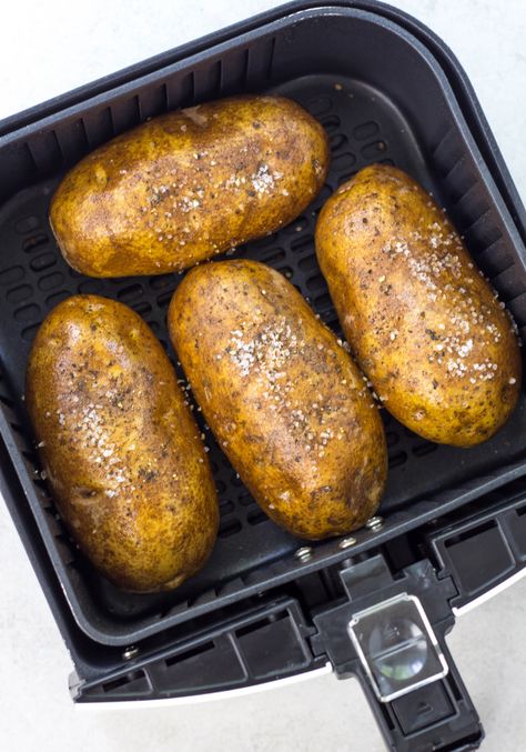 Air Fryer Baked Potatoes | Simply Made Recipes Air Fryer Baked Potato, Air Fryer Cooking Times, Cooks Air Fryer, Air Fried Food, Air Fryer Oven Recipes, Air Fry Recipes, Air Fryer Recipes Chicken, Air Fryer Dinner Recipes, How To Cook Potatoes