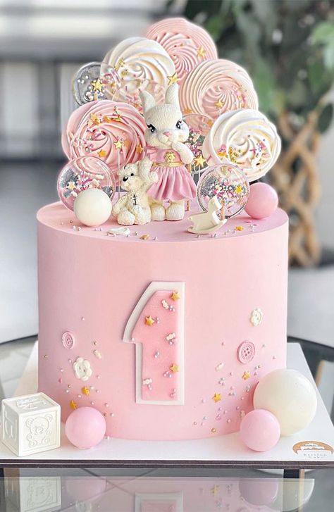 25 Cute Baby Girl First Birthday Cakes : Little Bunny Pink Cake Cute Pink Cake Ideas, Cake Bunny, Baby Girl Bday Cake, One Birthday Cake Girl, Girls Bday Cake Ideas, Cake Ideas For Baby Girl, Birthday Cake For Girls Kids Cute, Baby Girl Cake Ideas, Pink Toddler Birthday Cake