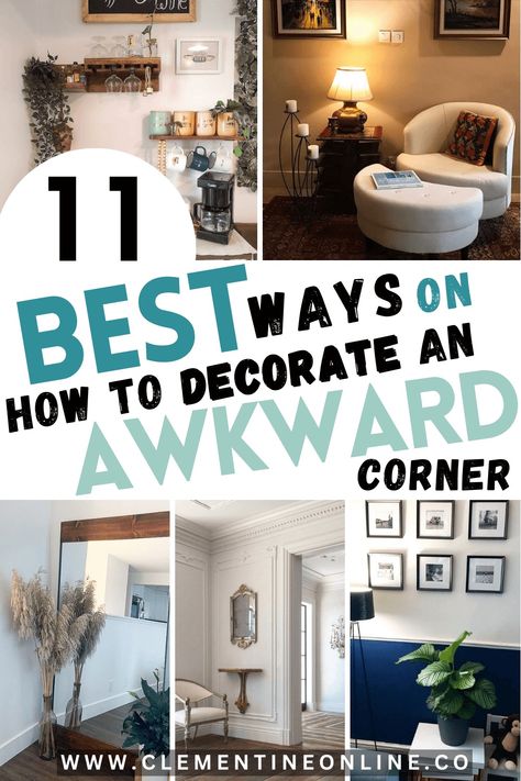 Wondering what to do with an awkward and empty corner of your living room? This post will show you 11 of the best ways to decorate an awkward corner in your living room. Decorate Living Room Corner Spaces, How To Fill A Corner Space, Decorate Small Corner In Living Room, Wall Decor Corner Living Room, How To Decorate Odd Spaces, Weird Corners Spaces, How To Decorate A Corner Wall In Living Room, How To Decorate The Corner Of A Living Room, How To Decorate A Corner In Dining Room