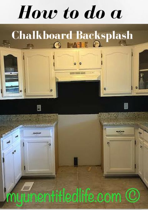 how to do a chalkboard backsplash in your kitchen. You can change your decor by adding countertops or redoing cabinets. You can do a backsplash for $10. Kitchen Keeping Room, Make A Chalkboard, Beautiful Kitchen Designs, Black And White Decor, Kitchen Diy, White Kitchen Cabinets, House Bathroom, Cool Diy Projects, New House