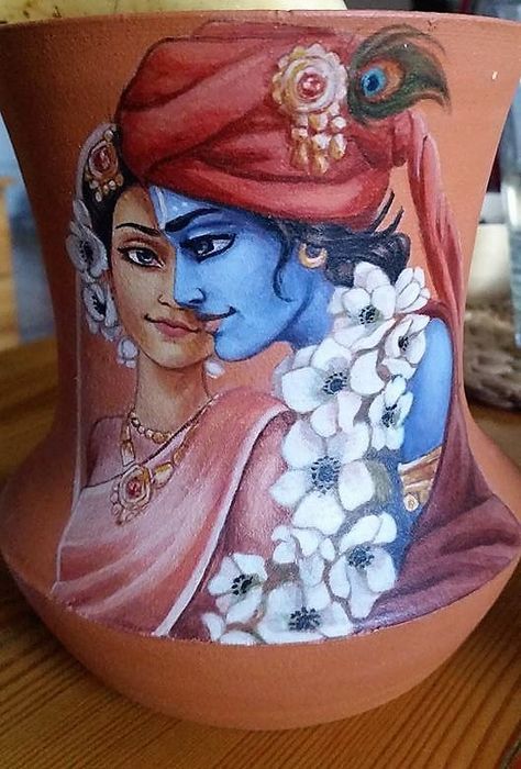 Pot Painting Ideas, Pot Painting, Minnetonka Moccasins, Clay Wall Art, Pottery Painting Designs, Krishna Radha Painting, Moccasins Mens, Radha Krishna Art, Indian Paintings