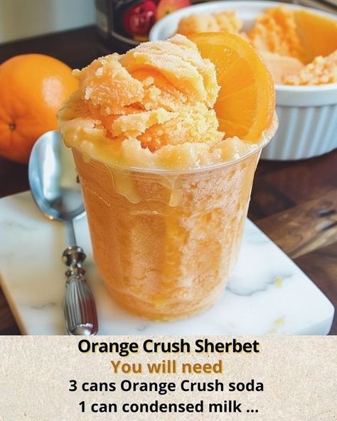 Ashley’s Recipes | Orange Crush Sherbet | Facebook Orange Crush Sherbet Recipe, Sherbet Recipes, Orange Crush Soda, Crush Soda, Orange Recipes, Orange Crush, Condensed Milk, Mixing Bowl, Ice Cream