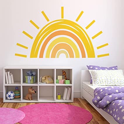 Amazon.com: 37 x37 Inch Boho Half Sun Wall Decals Removable Sunshine Wall Sticker Vinyl Peel and Stick Half Sun Decals Wall Art for Girls Kids Bedroom Nursery Playroom Decor : Baby Wall Art For Girls, Boho Rainbow Wall, Half Sun, Nursery Playroom, Rainbow Wall, Bedroom Nursery, Boho Rainbow, Playroom Decor, Decal Wall Art