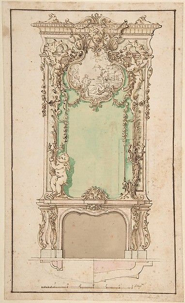 Design for Mantelpiece and Elaborate Overmantel Louis Xv Furniture, Architecture Antique, Italian Interior Design, Italian Interior, Interior Illustration, Baroque Architecture, Architectural Drawings, Fireplace Design, Classic Interior