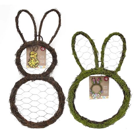 Bunny Wreath Diy, Bunny Wreaths, Dollar Tree Easter Crafts, Rabbit Wreath, Holiday Lanterns, Faux Moss, Easter Party Decor, Easter Bunny Wreath, Bunny Decor