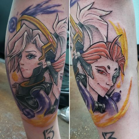 overwatch mercy moira tattoo Moira Tattoo, Overwatch Tattoo Ideas, Mercy Moira, Mercy Tattoo, Overwatch Tattoo, Remember Tattoo, Overwatch Mercy, The Godfather Part Ii, Tattoo Symbols