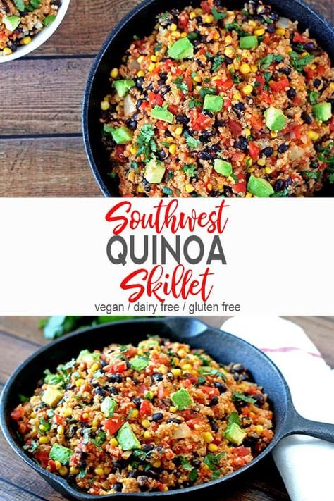 Southwestern Quinoa Bowl, Vegan Southwest Bowl, Southwest Quinoa Recipes, Food With Corn, Southwest Quinoa Bowl, Orthodox Fasting, Southwestern Quinoa, Southwestern Food, Quinoa Skillet