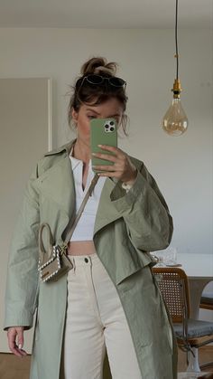 Green Trench Coat Outfit Spring, Pistachio Coat Outfit, Mint Green And Beige Outfit, Green Trench Coat Outfit Winter, Sage Trench Coat Outfit, Sage Green Trench Coat Outfit, Light Green Trench Coat Outfit, Green Long Coat Outfit, Green Trenchcoat Outfit