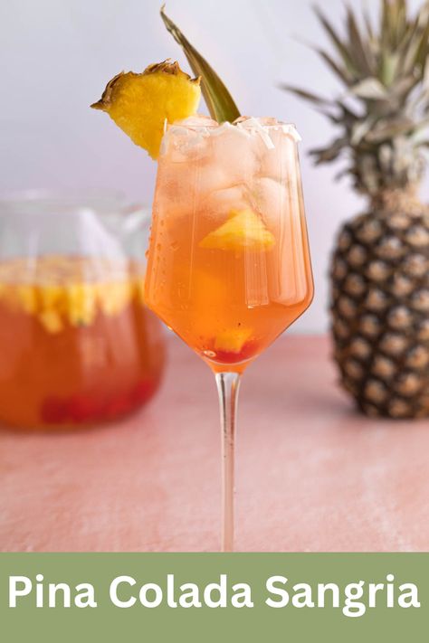 Pina Colada Sangria, Sangria Wine, Peach Salsa, Pineapple Slices, Fresh Pineapple, Fruit Dip, Cocktail Drinks Recipes, Coconut Rum, Maraschino Cherry