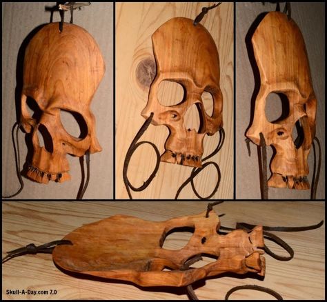 Wooden Skull, Carved Skulls, Halloween Garage, Intarsia Wood Patterns, Wood Spoon Carving, Tiki Art, Halloween Photography, Dremel Wood Carving, Wood Carving Designs