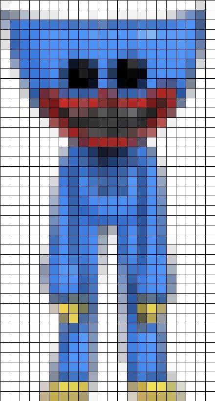 Pixel art Huggy Wuggy Perler Pattern, Pixel Art Cartoon, Cartoon Pixel Art, Pixel Art Pattern Easy, Knitted Heart Pattern, Cross Stitch Sampler Patterns, Pearl Beads Pattern, Easy Perler Beads Ideas, Minecraft Pixel Art