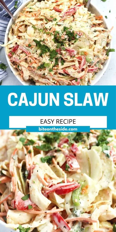 Different Slaw Recipes, Shrimp Coleslaw Recipe, Cajun Side Salads, Easy Cole Slaw Recipe Simple, Creamy Slaw Recipes, Cawlslaw Recipe, Different Coleslaw Recipes, Cole Slaw Mix Recipes, Cajun Slaw Recipe