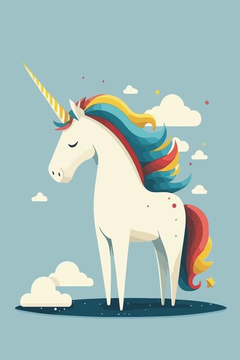 cute unicorn fun character cartoon style vector illustration Cool Unicorn Drawings, Unicorn Drawing, Unicorn Illustration, Character Cartoon, Illustration Ideas, Fun Illustration, Vector Shapes, Kids Ideas, Cute Unicorn