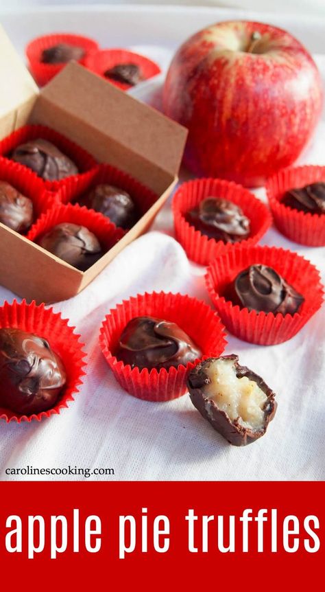 These apple pie truffles are a wonderful fall, or anytime treat. With a delicate apple flavor, they're soft, sweet, rich and delicious! Apple Pie Truffles, Brownie Fudge, Truffle Recipes, Hot Fudge Cake, Apple Pie Moonshine, Easy Party Desserts, Cookie Brownie, Hot Chocolate Fudge, Homemade Truffles